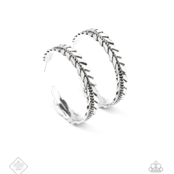 Rustic Silver Feather Hoops - Picture 2 of 2